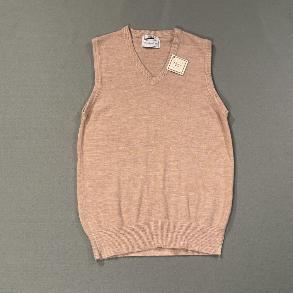 Vintage Christian Dior Sweater Vest Men Medium Beige V-Neck‎ Acrylic USA